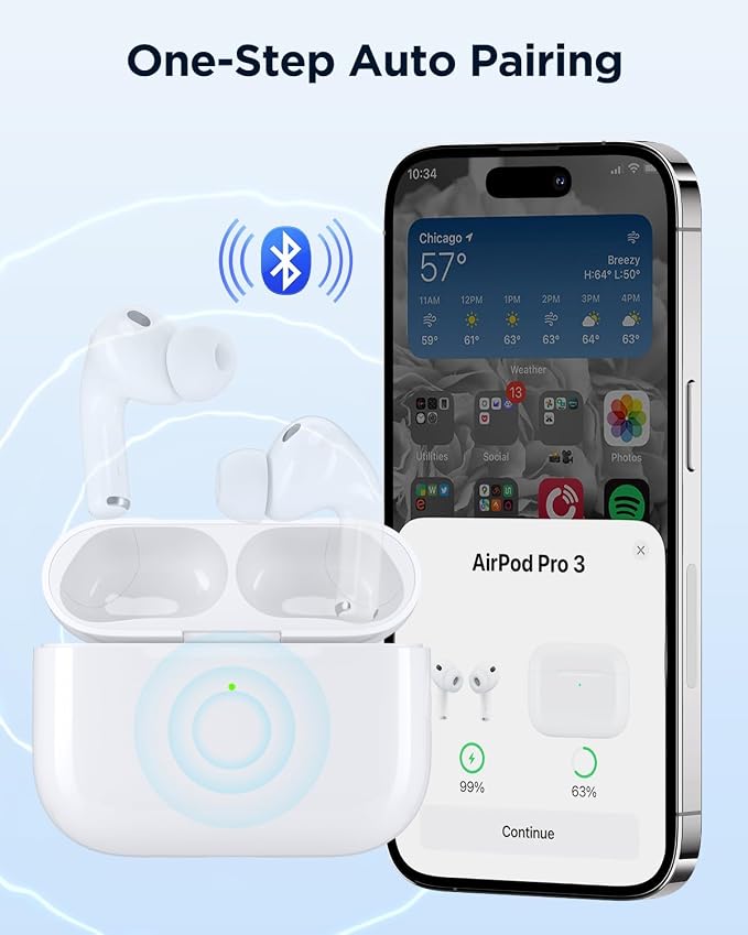 Replacement Charging Case for AirPods Pro 3 – Compatible with AirPods Pro 3rd Generation, Easy Pairing Button, 660mAh Battery, Type-C & Wireless Charging (White, Case Only)