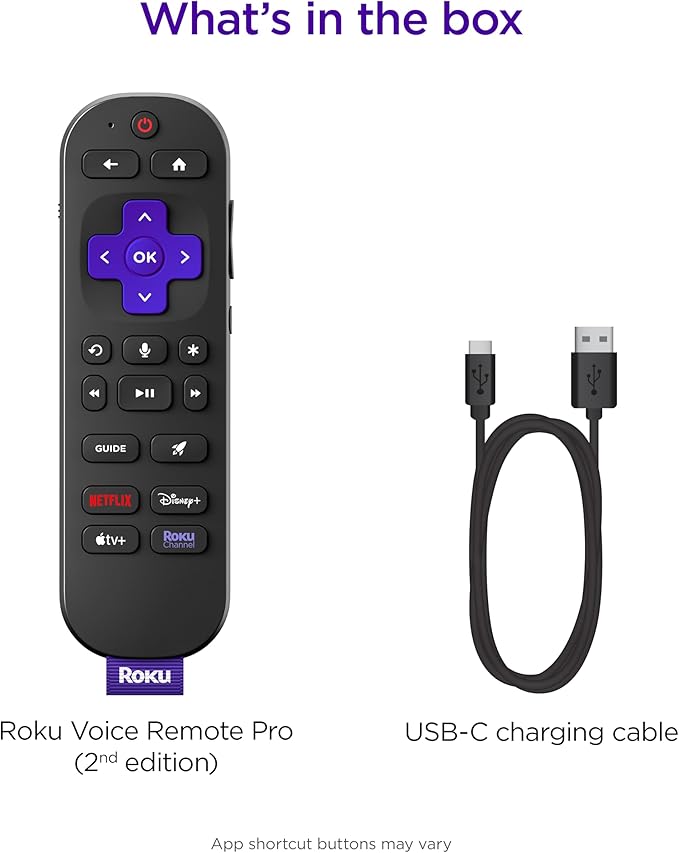 Roku Voice Remote Pro (2nd Ed.) | Rechargeable TV Remote Control with Hands-free Voice Controls, Backlit Buttons, & Lost Remote Finder - Replacement Remote Compatible with All Roku TV, Players & Audio