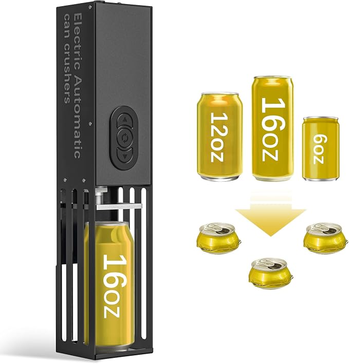 Electric Can Crusher, Automatic Can Crushers Wall Mounted for Recycling 8oz, 12oz & 16oz Cans, Fill 1 can at a Time, for Recycling Aluminum Seltzer, Cola, Beer Cans