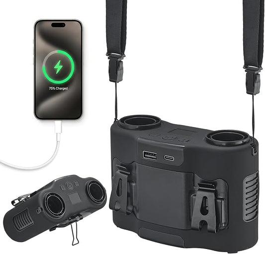Portable Waist Fan, Rechargeable Belt Clip Fan with Dual Air Outlet, 16000RPM Airflow, up to 40H Runtime, Hands-Free Neck & Waist Fan for Jobsite Cooling Camping Travel Outdoor Black