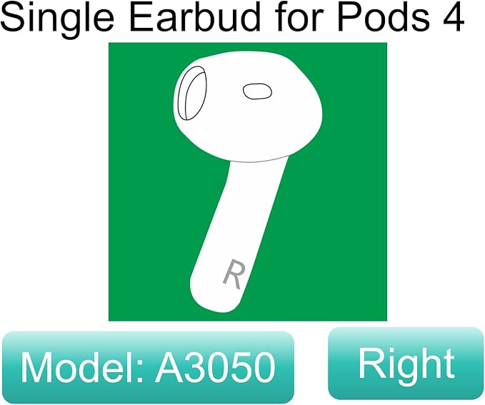 Meenova Genuine One Right Earbuds Replacement A3050 A3053 A3054 for Pods 4, Single Right Ear Side Only, Compatible with Original Air 4 A3058 Charging Case Earpad (Not for ANC Version), Used Pod 4
