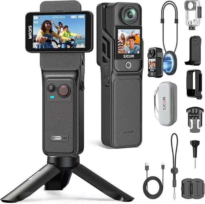 SJCAM C400 Vlogging Camera,4K Image,7H Power use,6-Axis Stabilizer,for Vlogs influencers,2.29'' Touch Screen,30M Waterproof Body Cam,Vlogging for YouTube,Black,Camara para grabar contenido