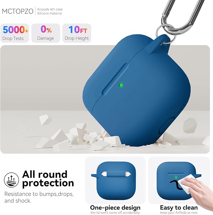 for AirPods 4 Case 2024 Come with Cleaner Kit,Soft Silicone Protective Cover for Apple AirPods 4th Generation Cases with Keychain,Compatible with AirPod 4 Case for Women Men-Lake Blue