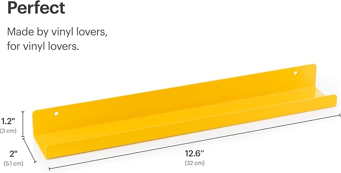 Vinyl Record Shelf - A Metal Display Shelf - Wall Mount Now-Playing Vinyl Shelves - an Album Record Holder that Doubles as a Picture Ledge - Fits All Records (Yellow)