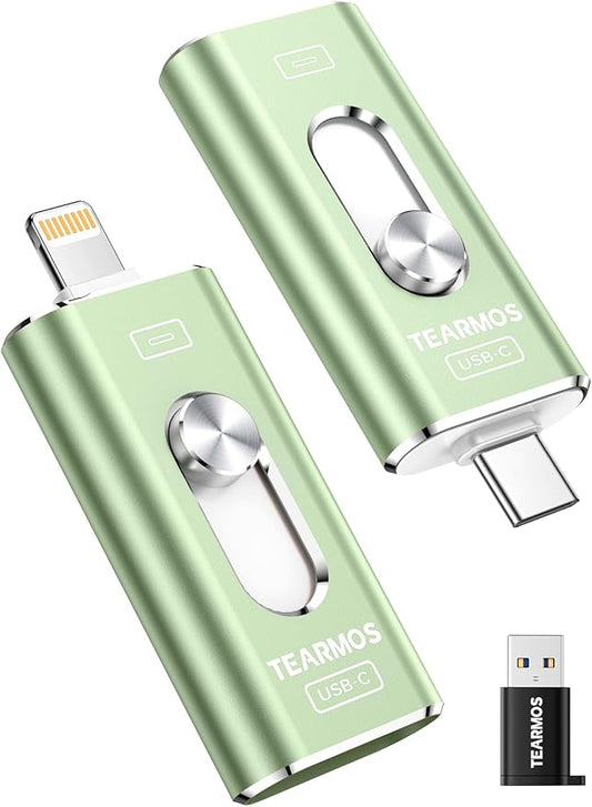 256GB Photo Stick for iPhone Flash Drive, Memory Stick Phone Storage for Photos and Videos Files Backup, Compatible with iPhone iPad Android PC, Plug & Play, No App Required (Sage Green)