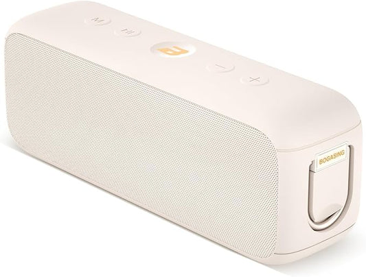 BOGASING G6 Bluetooth Speaker, Portable Wireless Speakers with 30W Punchy Sound, 35H Playtime, IPX6 Waterproof, Bluetooth 5.3, Built-in Mic, EQ, TF-Card, AUX, USB Stick for Outdoors Hiking (Beige)