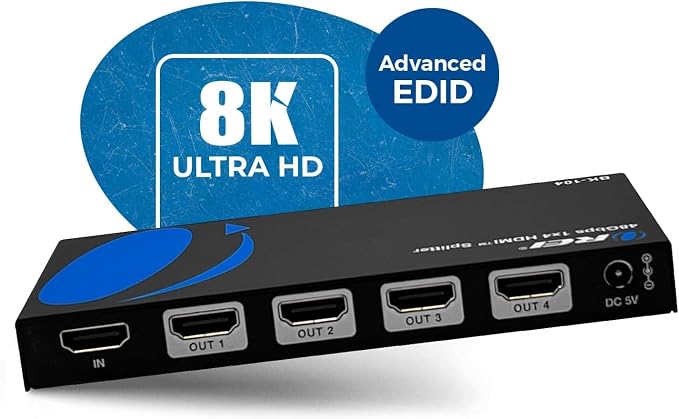 OREI 8K HDMI Splitter 1 X 4, Duplicate/Mirror Any HDMI Signal UltraHD Supports Upto 4K @ 120Hz EDID HDCP 2.3 - (BK-104)