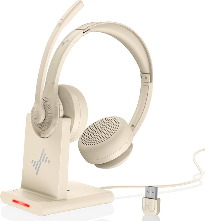 Bluetooth Wireless Headset with Mic for Work, Bluetooth 5.2, Advanced Noise Reduction Microphone, Clear Calls - Comfortable On-Ear Headphones, Applicable to PC, Laptop, Phone, Android, Zoom, Office