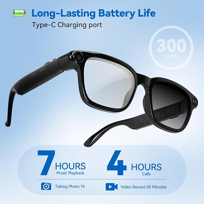 AI Smart Glasses with 8MP Camera, 4K Video Recording and Photo, Bluetooth 5.4 Audio Calls & Music, AI Voice Assistan, AI Recording, Real Time Translation - for Life, Work and Vlog