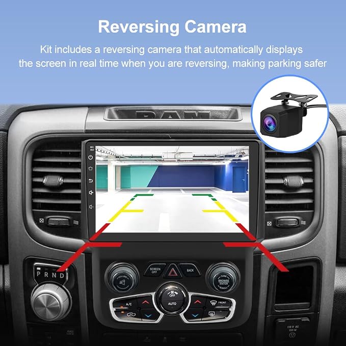 Car Radio Stereo for Dodge Ram 2013-2018 1500 2500 3500 Automatic AC with 4G RAM 64G ROM Wireless Carplay Android Auto 9 inch Head Unit with DSP Bluetooth GPS FM WiFi