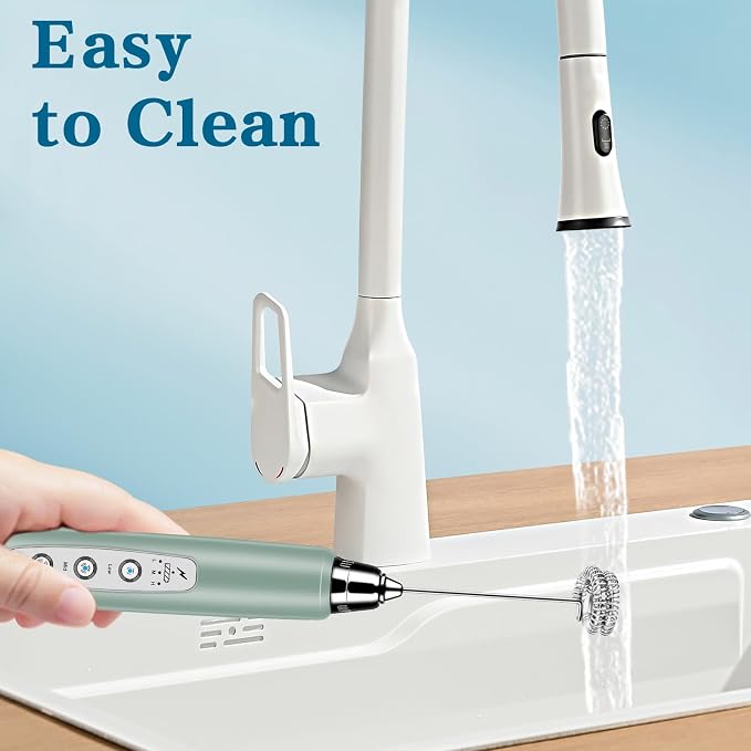 BSRGMS Milk Frother Handheld with Stand, Electric Whisk 3 Speed Adjustable, Drink Mixer with Stainless 3 Whisk, Rechargeable Hand Frother Wand, Foam Maker for Latte Cappuccino Matcha Egg Morandi Green