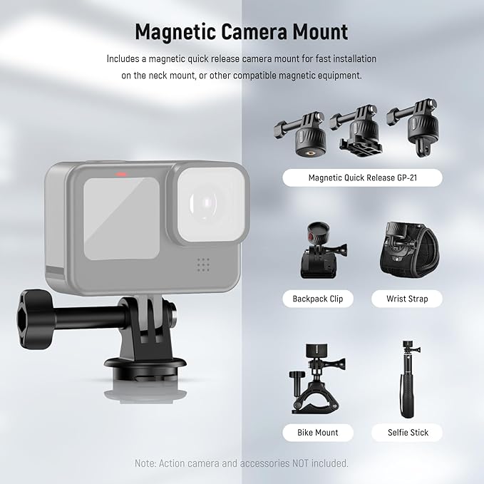 NEEWER Magnetic Neck Mount Compatible with GoPro Hero 13 12 11 MAX DJI Action 4 Insta360 iPhone 15 Pro Max Samsung S23, Quick Release Flexible POV Action Camera Neck Mount Adapter & Phone Holder, GP15