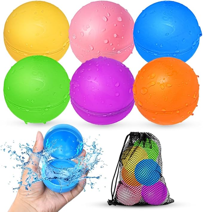 Smirodi 6 Pcs Reusable Water Balloons, Pool Beach Water Toys for Boys and Girls, Summer Toys for Kids Ages 3-12, Magnetic Water Ball for Outdoor Activities