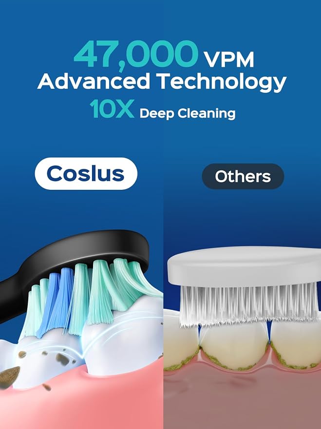 COSLUS Water Dental Flosser Tooth Pick: 10 Levels Smooth Control Portable Wireless Electric Toothbrush for Adults and Kids Rechargeable Black and Black