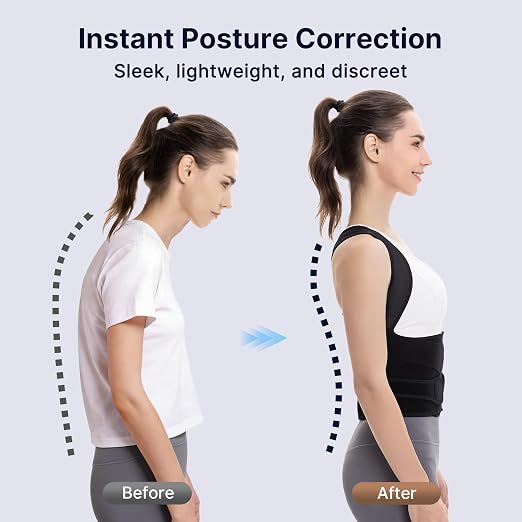 Fit Geno Posture Corrector for Women and Men HeightFit: Patented Height Adjustable Back Brace - Neck Shoulder & Full Back Pain Relief - Improve Posture Correct Hunchback Slouching Under Clothes (Medium)