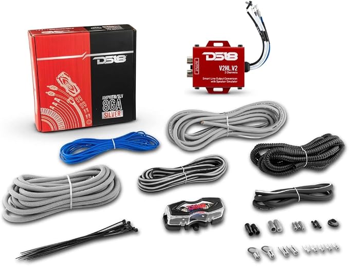 DS18 Hi-Low Converter with Amp Install Kit up to 800W - Line Output Converter + Amplifier Wiring Kit