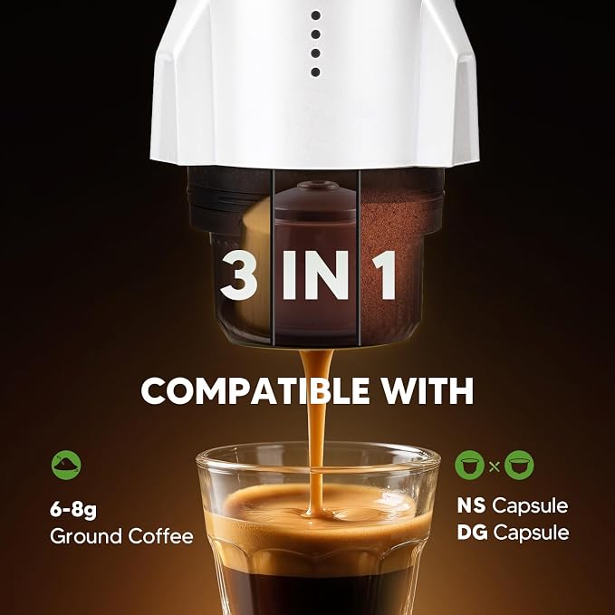 3 in 1 Portable Espresso Machine On the Go, Electric Espresso Maker Self-Heating,Mini backpacking Coffee Maker Compatible With NESPRESSO Pod,DolceGusto Pod and Ground Coffee For Travel