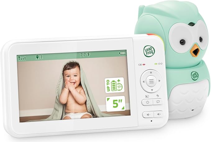 LeapFrog LeapView Twoo Video Baby Monitor (Non-WiFi), 5-Inch Screen, 360° Coverage Owl Camera | 31-Hr Battery, 1,000ft Range, Secure FHSS, VOX, Two-Way Talk, Temperature | Blue