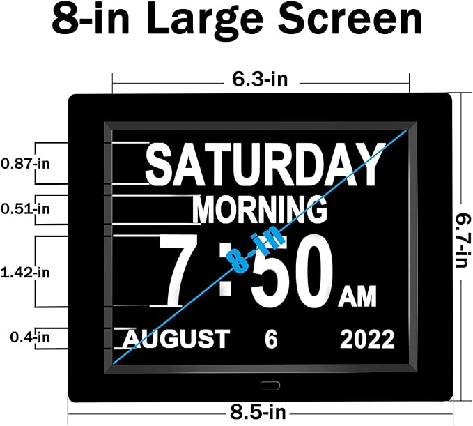 Medication Reminder Day Date Time of The Week Clock Digital Calendar Dementia for Seniors Elderly Impaired Vision Memory Loss Clock