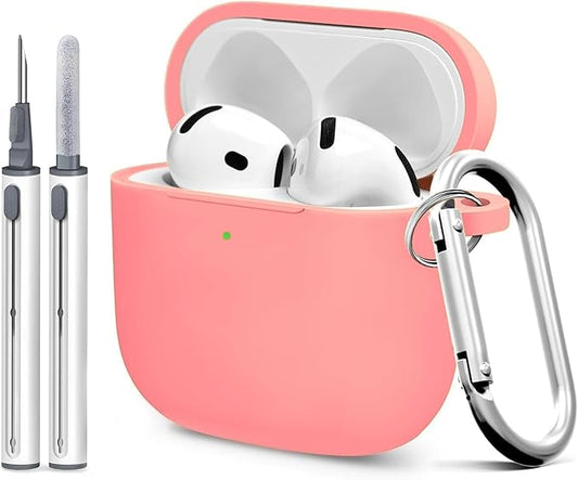for Airpods 4th Case Cover,Come with Cleaner Kit,Soft Skin Silicone Case Cover with Keychain,Full Protective Case for Men and Women,Compatible with AirPods 4th Generation Case,Coral