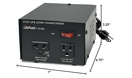 LiteFuze 500W Japan Voltage Converter Transformer – Step Up/Down 100V to 120V / 120V to 100V – Heavy Duty Power Converter with Fuse Protection & Fully Grounded Cord (JP-500)