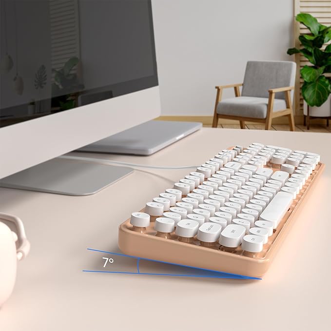 KNOWSQT Wired Computer Keyboard - Orange-White Retro Full-Size Round Keycaps Typewriter Cute Keyboards for Windows, Laptop, PC, Desktop, Computer