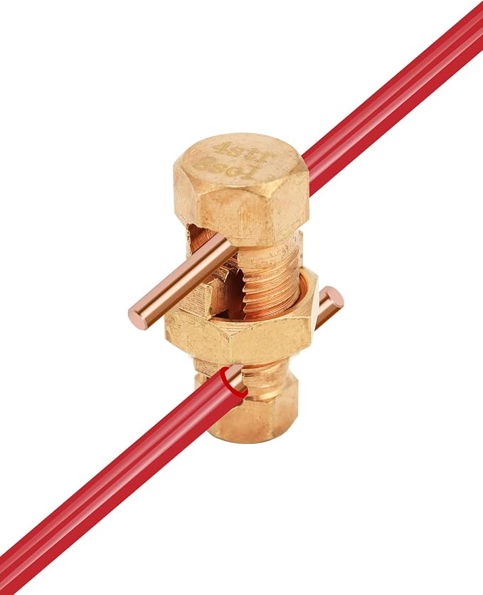 QWORK Grounding Split Bolt, 50 Pieces 4 Gauge 8 Gauge High Strength Split Bolt Connectors, Ground Wire Clamp, Solid Copper, for Antenna, Satellite Dish, Cable TV