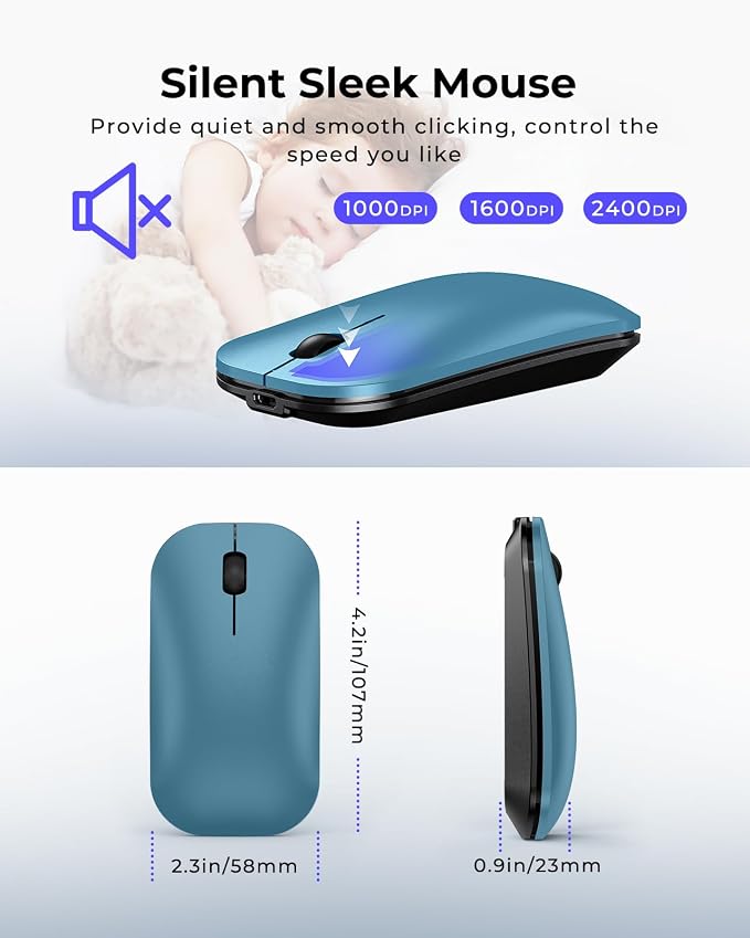 seenda Wireless Bluetooth Keyboard and Mouse Combo, SKM64-3 Rechargeable Slim Quiet Keyboard Mouse, 3 Multi-Device Connection, Compatible for Windows 11/10 PC Laptop Mac MacBook iPad, Black Blue