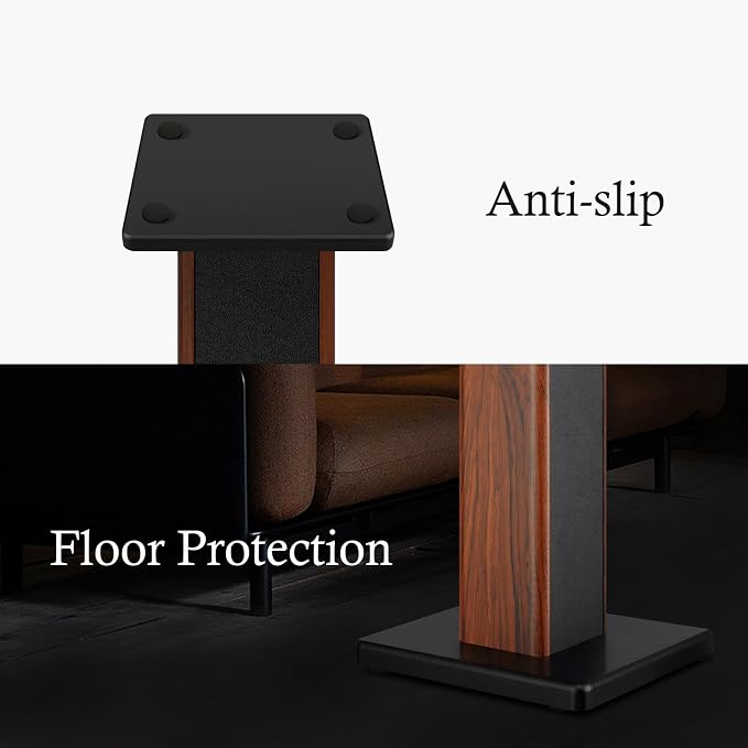 Elimavi Universal Floor Speaker Stands, 22.64 Inch Surround Sound Stands Supports 150LB, Non-Slip Pads & Cable Ties, for Bookshelf Speakers,Satellite Speakers,Studio Monitors, Easy Installation,Brown