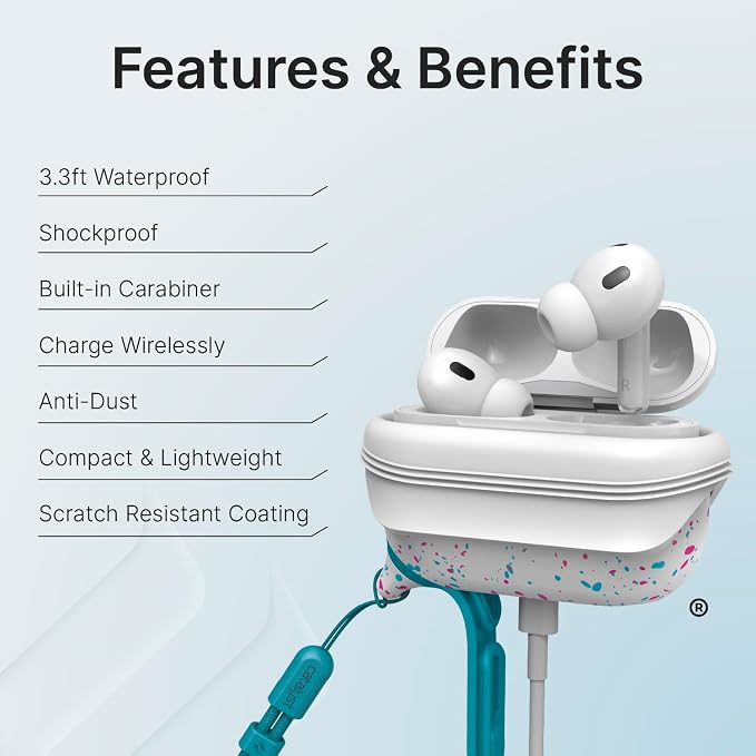 Catalyst Case for AirPods Pro 3, Waterproof IP67 & Drop-Proof Silicone Case Cover for Apple Airpod Pro 3, Wireless Charging Compatible, One-Piece Design with Carabiner for Active Lifestyles