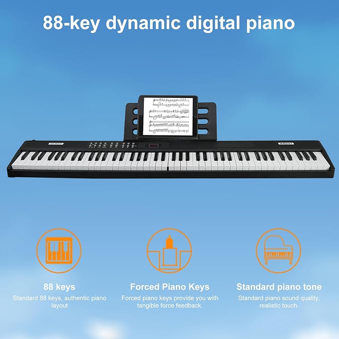 Foldable Piano Keyboard 88 Keys, Full Size Portable Digital Piano with Semi Weighted Keys, Electric Piano Keyboard with Sustain Pedal, Carry Bag and Headphones for Beginners Adults