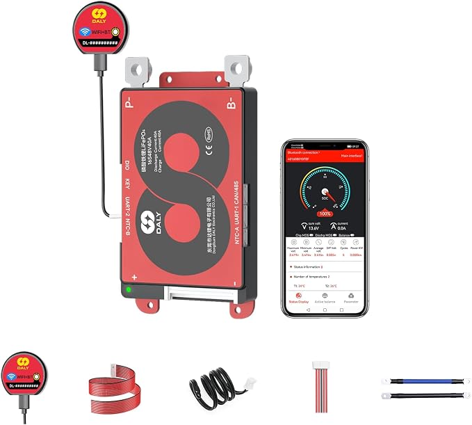 DALY Smart BMS 4S-16S 40A-500A with WiFi Module and CAN 485 Communication Protection Board for LifePO4 Lithium Battery Pack (Smart BMS 16S 48V，40A)
