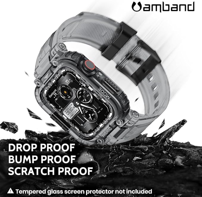 amBand Bands Compatible with Apple Watch 9/8/7 41mm, M1 Sport Series Rugged Case with TPU Strap Military Protective Tough Cover Bumper for iWatch SE3/SE2/SE/6/5/4 40mm Men Women Crystal Black