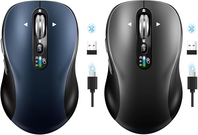 INFINMIND Wireless Bluetooth Mouse Rechargeable,Multi Device Ergo Computer Mouses,4-Way Super Scrolling,± 3200 DPI,10 Buttons,Plug&Play,Quiet,USB Cordless Mice for Laptop,Tablet,Mac,iPad,PC,Phone
