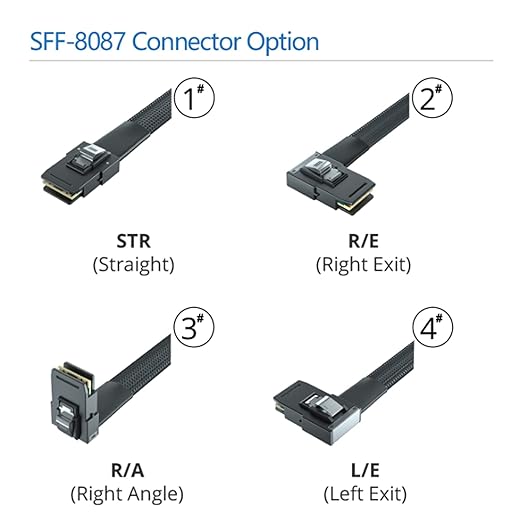 10Gtek MiniSAS SFF-8087 Fan-Out Cable Breakout to 4xSATA, 6Gbps High-Speed Cable for RAID Controllers, Servers & Storage Enclosures, 8087 Right Angle, 0.5-m(1.6ft)