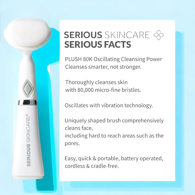 Serious Skincare Glycolic Cleanser, Skin Exfoliating AHA Face Wash + Ultrasonic Facial Brush Tool, 10% Glycolic Acid, Congested Pore Purifying, Removes Makeup, Oil, Blackheads & Impurities 12 oz