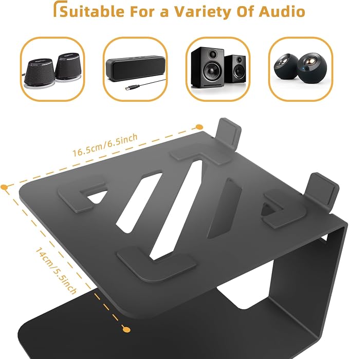 Desktop Speaker Stands, Metal Bookshelf Speaker Stands with Vibration Absorption Pads, Studio Monitor Stand Support 30lbs, 7° Incline Computer Speaker Stand, Better Audio Experience, Black