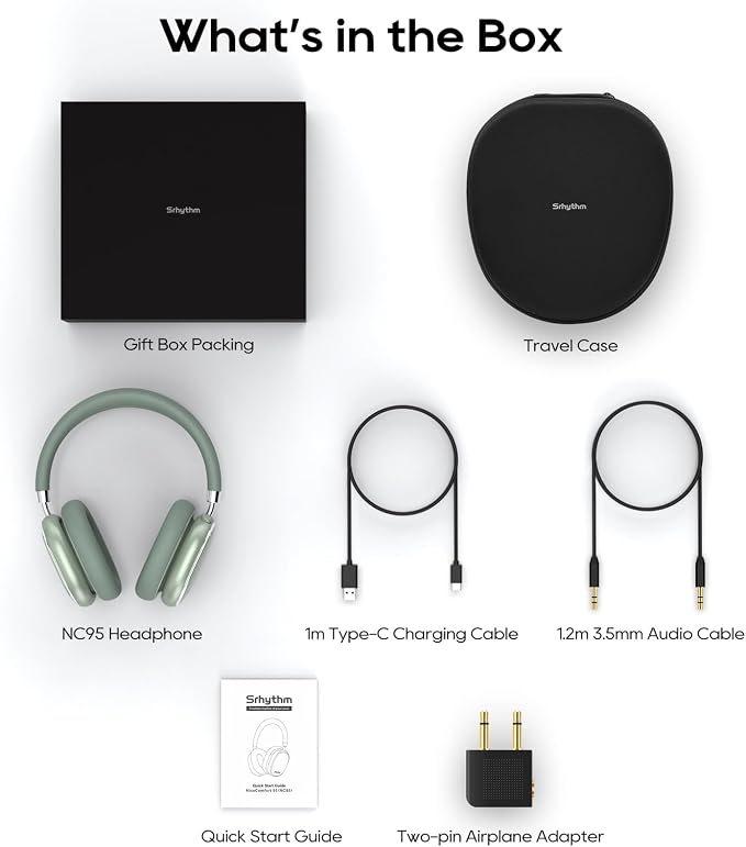 Srhythm NiceComfort 95 Hybrid Noise Cancelling Headphones Wireless | Bluetooth with Transparency,ENC,HD Sound,Slim Headphones Lightweight