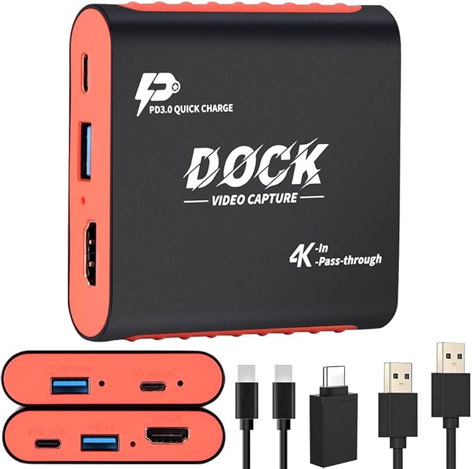 2-in-1 Switch 2 Dock with Capture Card for Nintendo Switch 2, Switch 1, OLED, Steam Deck, 1080P 60Hz for Streaming and Recording, Portable Travel Dock, 4K 30Hz HDMI Pass-Through, 100W PD Charging