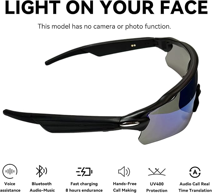 Bluetooth Smart Sunglasses for Men Women, Open-Ear Speaker Glasses with Touch Control, UV400 Polarized Lens, 5-6H Playtime for Outdoor Sports,Black and Blue