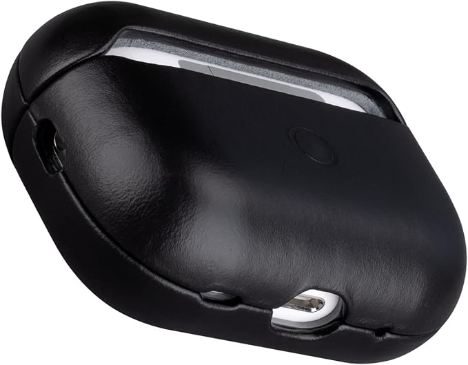 Maogoam for AirPods Pro 2 Leather Case Cover with Button, Genuine Crystal Vegetable Tanned Oil Wax Leather Case for AirPods Pro 2nd Generation, Retro Elegant Style, Front LED Visible, Gloss Black