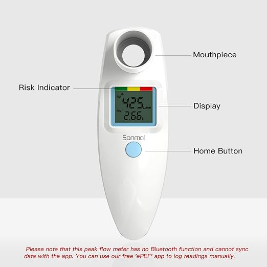 Sonmol Digital Peak Flow Meter PEF FEV1 Tester with Color Indicators | Digital-Grade Precision • Color Indicators • App & Manual Tracking