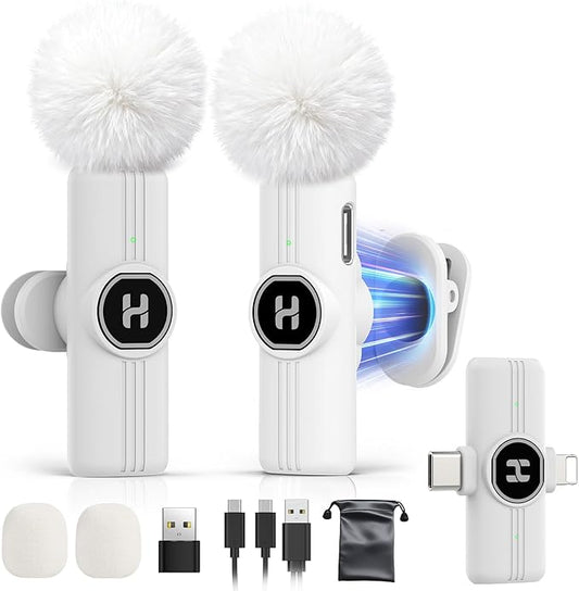 HEHOTTC Mini Wireless Lavalier Microphone for iPhone, iPad, Android Phone - 2in1 Microfono Lapel Bluetooth Mic for Recording, Clip on Omni Lav Mic for Video Recording, Tiktok, YouTube, Vlog