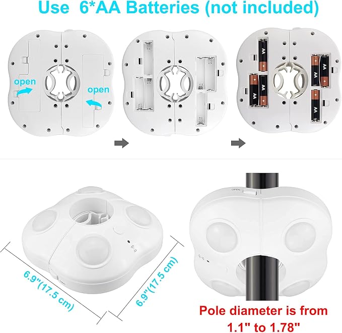 BIGMONAT Battery Operated Patio Umbrella Light, Outdoor LED Table Umbrella Lights with Remote, 12 Color Changing Umbrella Pole Light with Timer and Dimmer, Wireless Tent Lights for Camping, White
