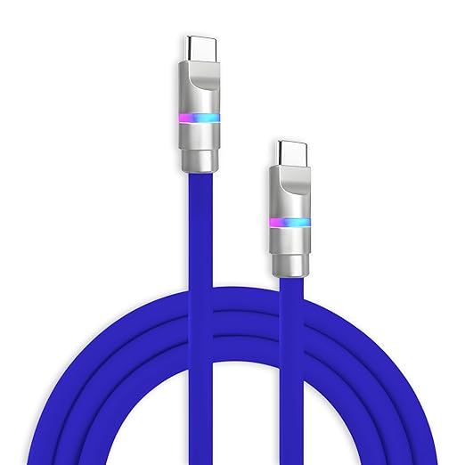 chubbycable Neon Chubby - Fast Charge Cable with Smart Light RGB Color Gradual Light Up 100W Charging Cord LED USB C Cable Compatible with iPhone 17-15 Series, Dark Blue, Type-C to Type-C, 0.82 FT