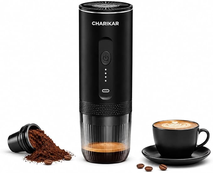 Portable Espresso Machine, Self-Heating Travel Coffee Maker, 20 Bar 7500mAh Rechargeable Espresso Maker for Ground Coffee & Capsules, Compact Cordless Brewer for Camping, Car, Office & RV