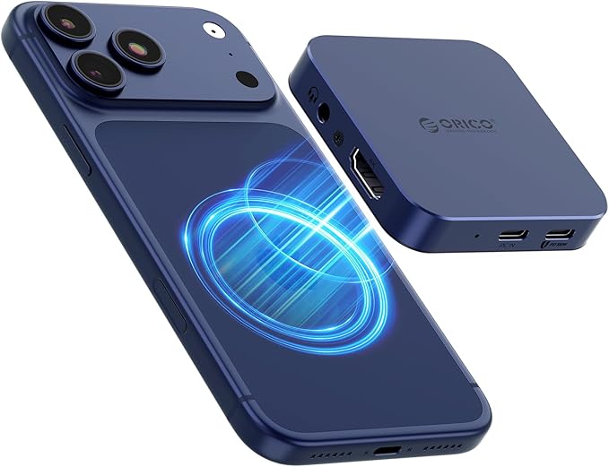 ORICO 10Gbps Magnetic M.2 Docking Station, 8-in-1 USB C HUB & M.2 2230 NVMe Enclosure with HDMI 4K@60Hz,SD/TF, USB-A&C 3.2, 100W PD, AUX, USBC Dock for iPhone 17/16/15 Pro/Pro Max