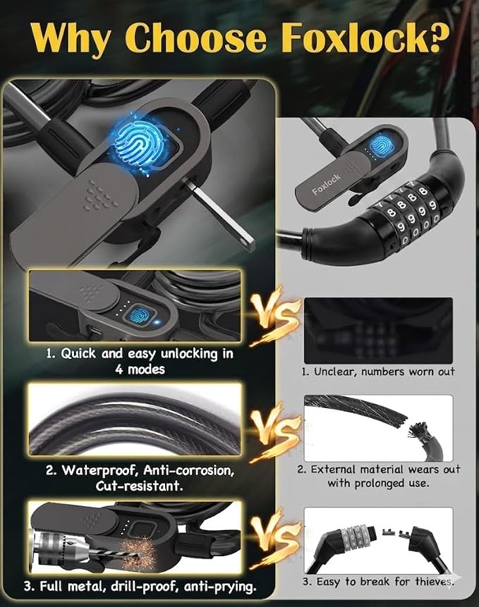 Bike Lock with Fingerprint, Bicycle Lock with Keys Fingerprint Bluetooth Control Digital Electronic Biometric, Heavy Duty Waterproof High Security Bike Locks Scooter Motorcycle Bicycle-Black