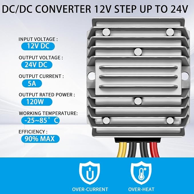 DC/DC Converter 12V Step Up to 24V, Boost Converter 5A 120W Voltage Regulator, 24Volt Transformer, Power Supply Module Boost Transformer for Car Truck Vehicle Boat Golf cart