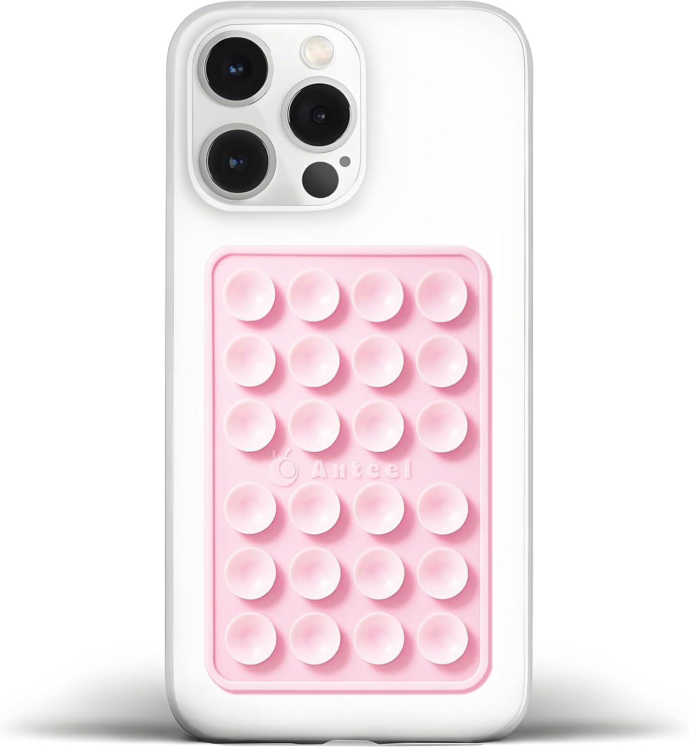 Anteel Medium-Sized Silicone Suction Phone Case Adhesive Mount, Enhanced Suction Power and Upgraded Thickened Sticky Phone Grip, Durable, Hands-Free Sticky Phone Holder, 2.28"x3.46" (Light Pink)